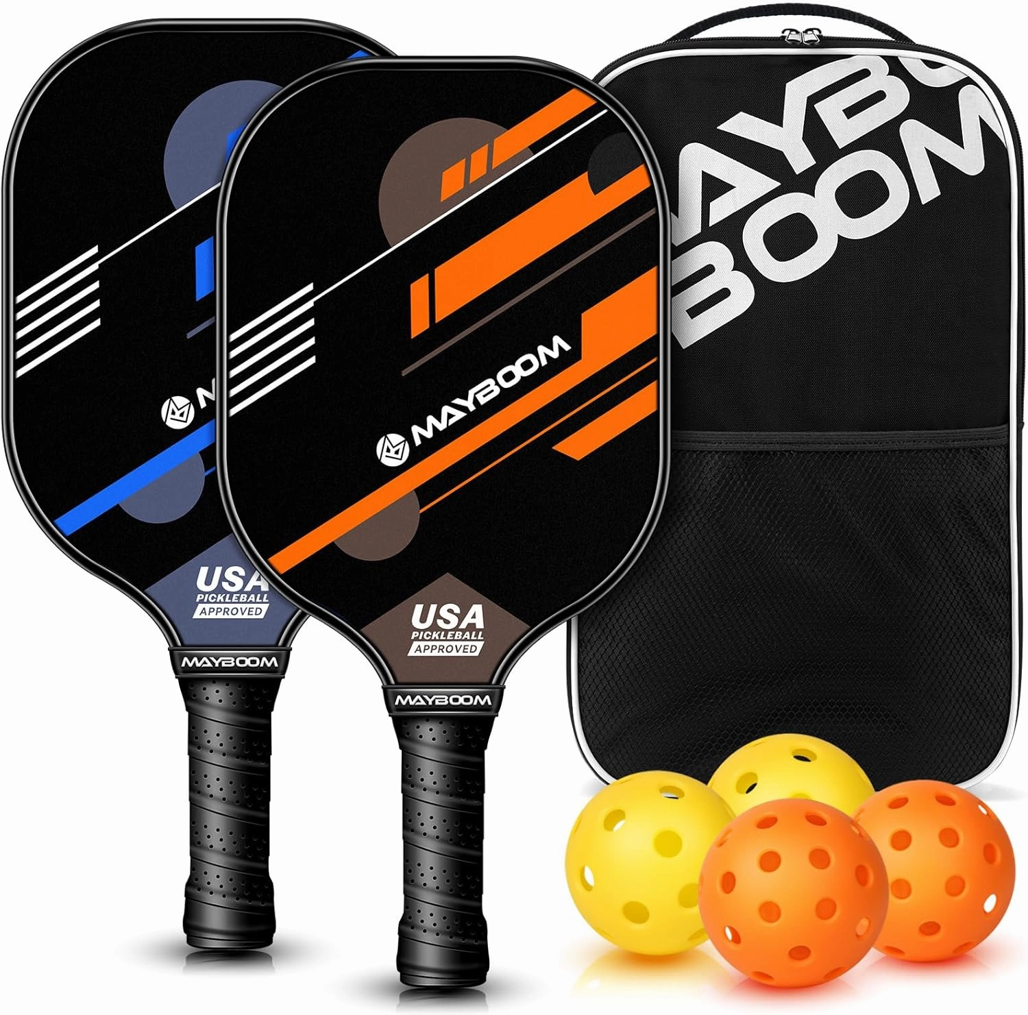 Pickleball Paddles Set of 2 or 4, USAPA Approved Pickleball Set with 4 Pickleball Balls and Pickleball Bag, Fiberglass Pickle Ball Rackets 2 Pack for Beginner(Power)