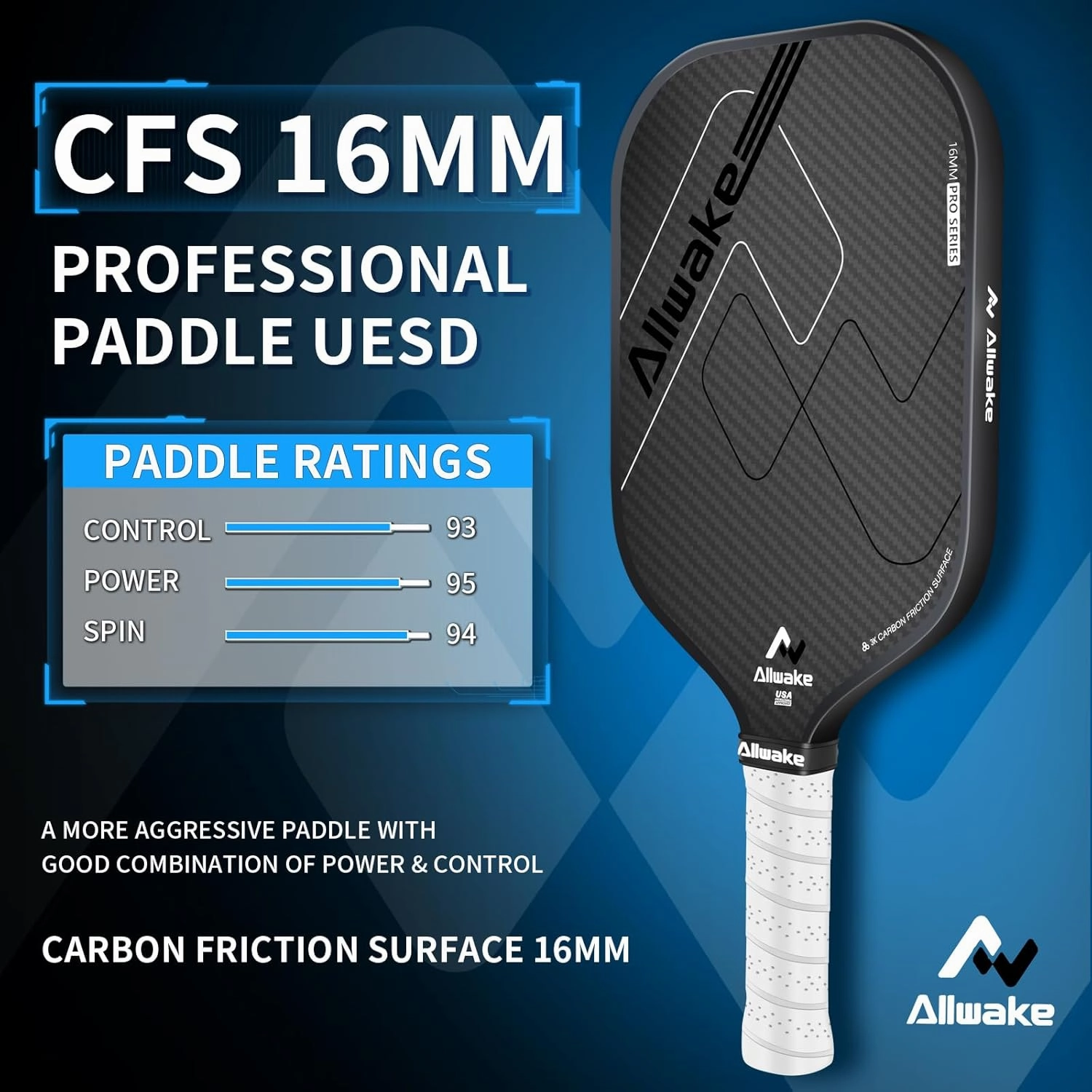 Pickleball Paddles, USAPA Approved, 3k Friction Surface Carbon Fiber Pickleball Paddle, Durable &Lightweight Pickleball Rackets for Adults