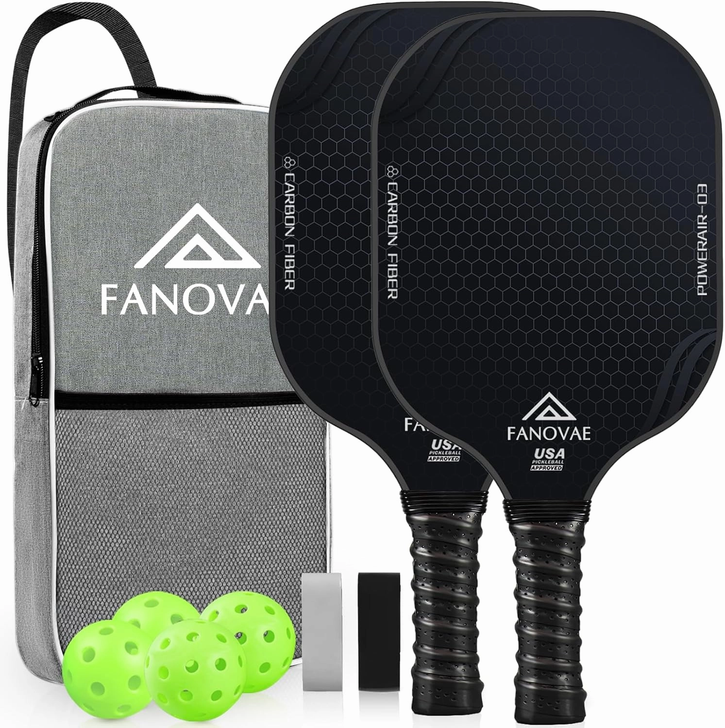 Pickleball Paddles, USAPA Approved Carbon Fiber/Fiberglass Surface Pickleball Set of 2/1 with Bag/Cover, Pickle Ball Paddle Set ​for Men Women
