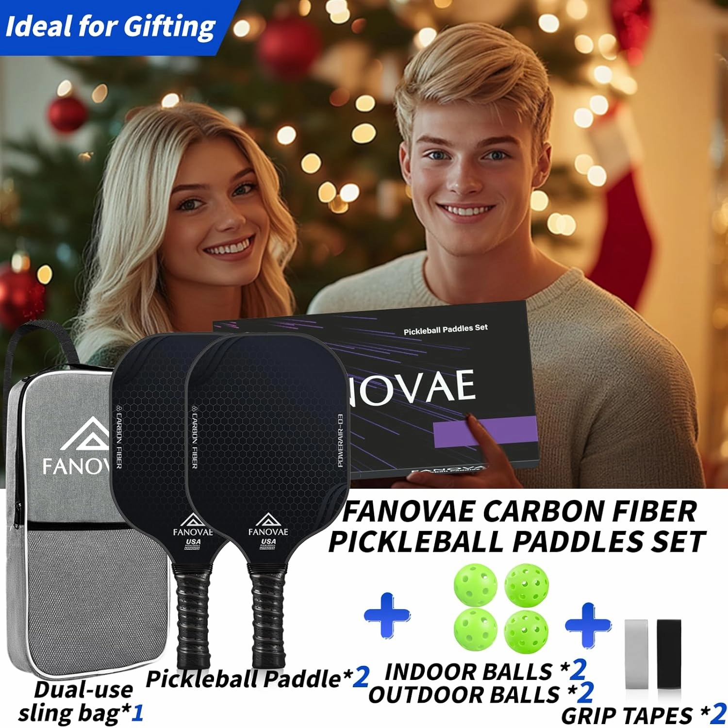 Pickleball Paddles, USAPA Approved Carbon Fiber/Fiberglass Surface Pickleball Set of 2/1 with Bag/Cover, Pickle Ball Paddle Set ​for Men Women
