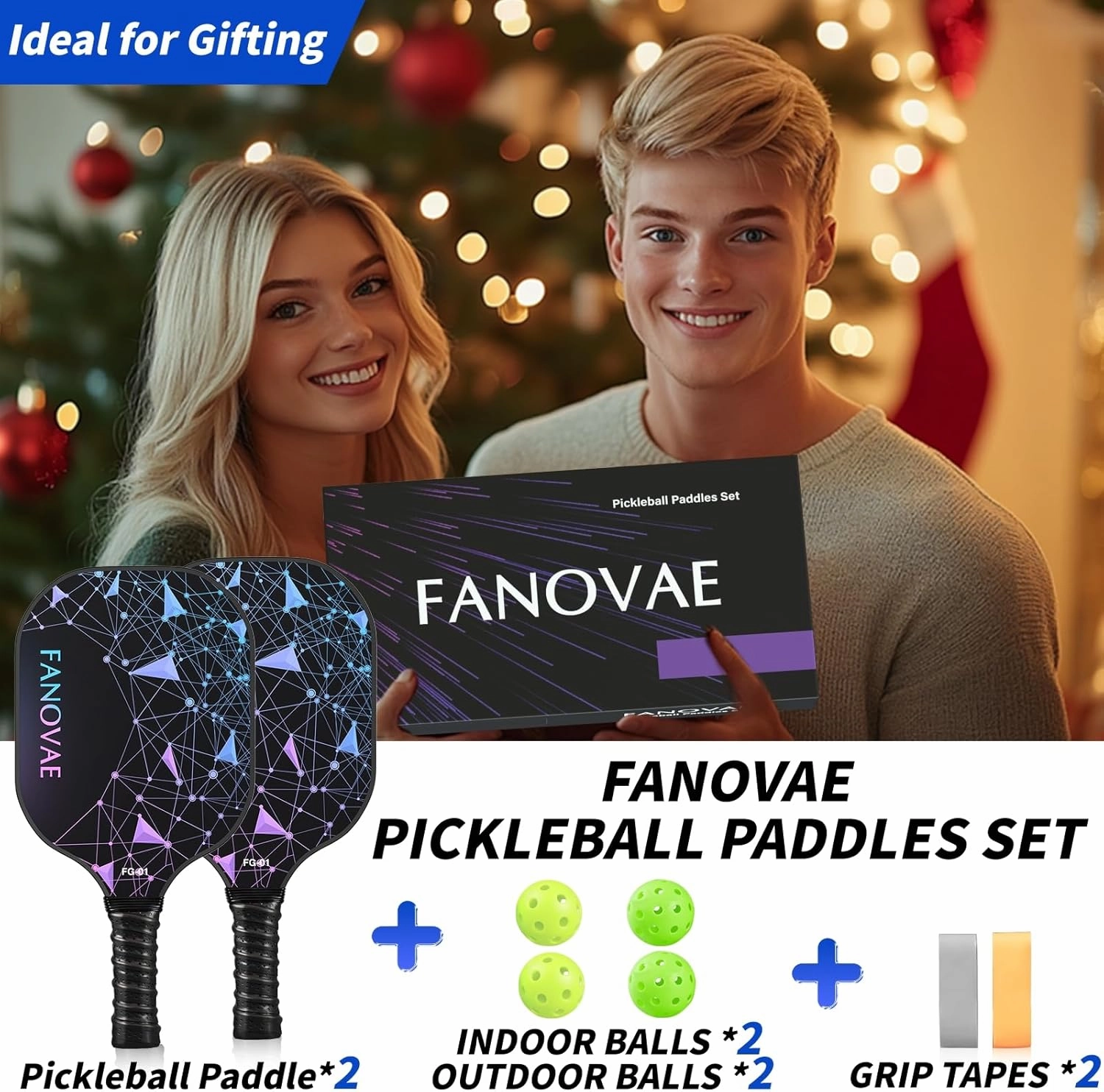 Pickleball Paddles, USAPA Approved Carbon Fiber/Fiberglass Surface Pickleball Set of 2/1 with Bag/Cover, Pickle Ball Paddle Set ​for Men Women