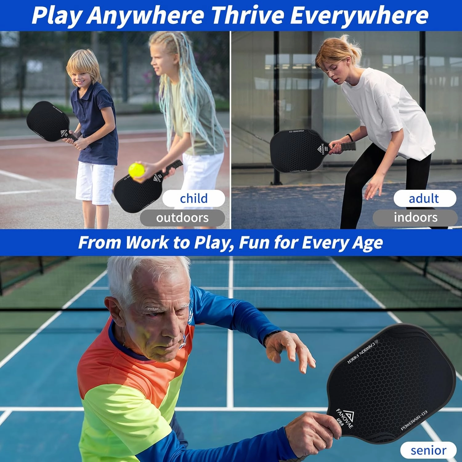 Pickleball Paddles, USAPA Approved Carbon Fiber/Fiberglass Surface Pickleball Set of 2/1 with Bag/Cover, Pickle Ball Paddle Set ​for Men Women