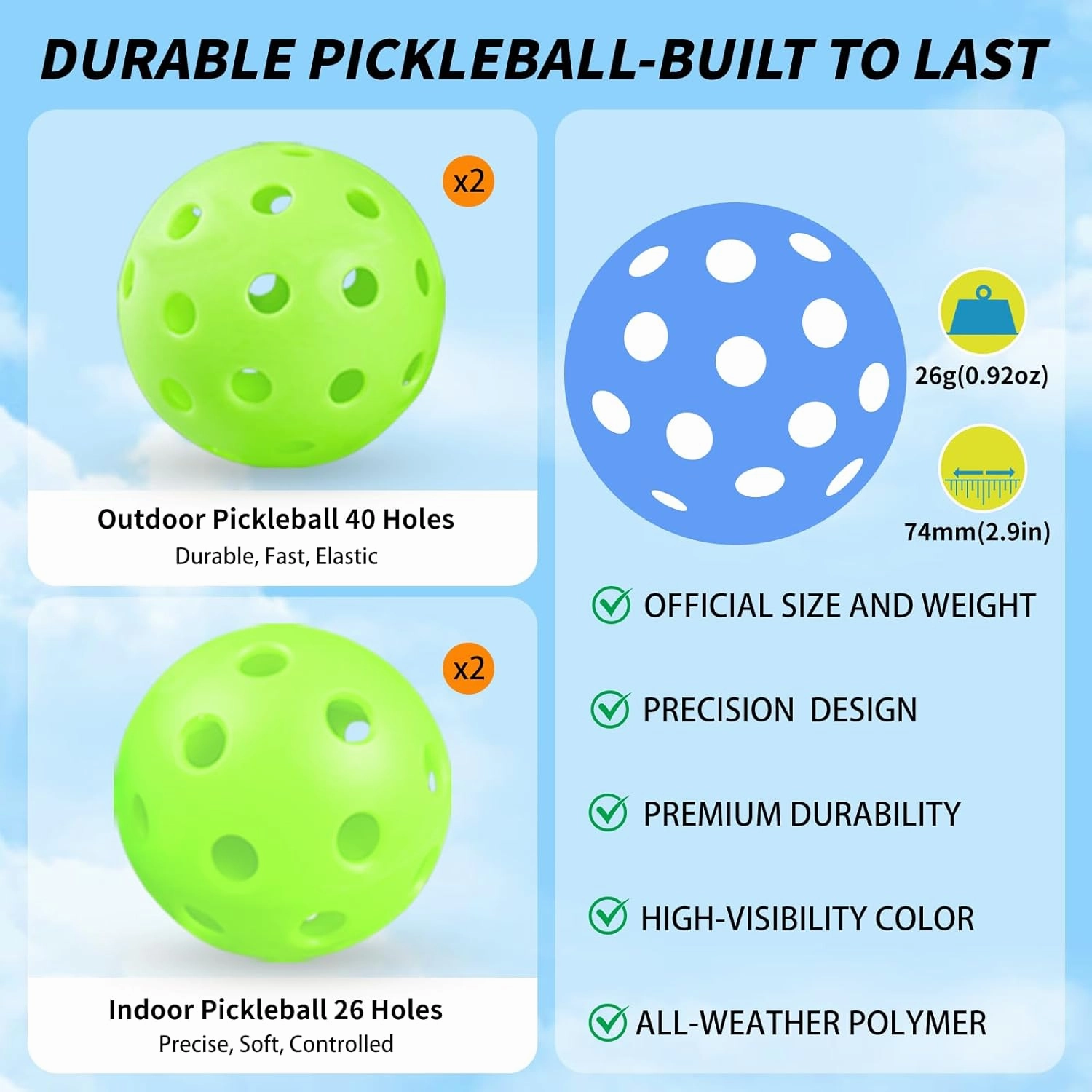 Pickleball Paddles, USAPA Approved Carbon Fiber/Fiberglass Surface Pickleball Set of 2/1 with Bag/Cover, Pickle Ball Paddle Set ​for Men Women