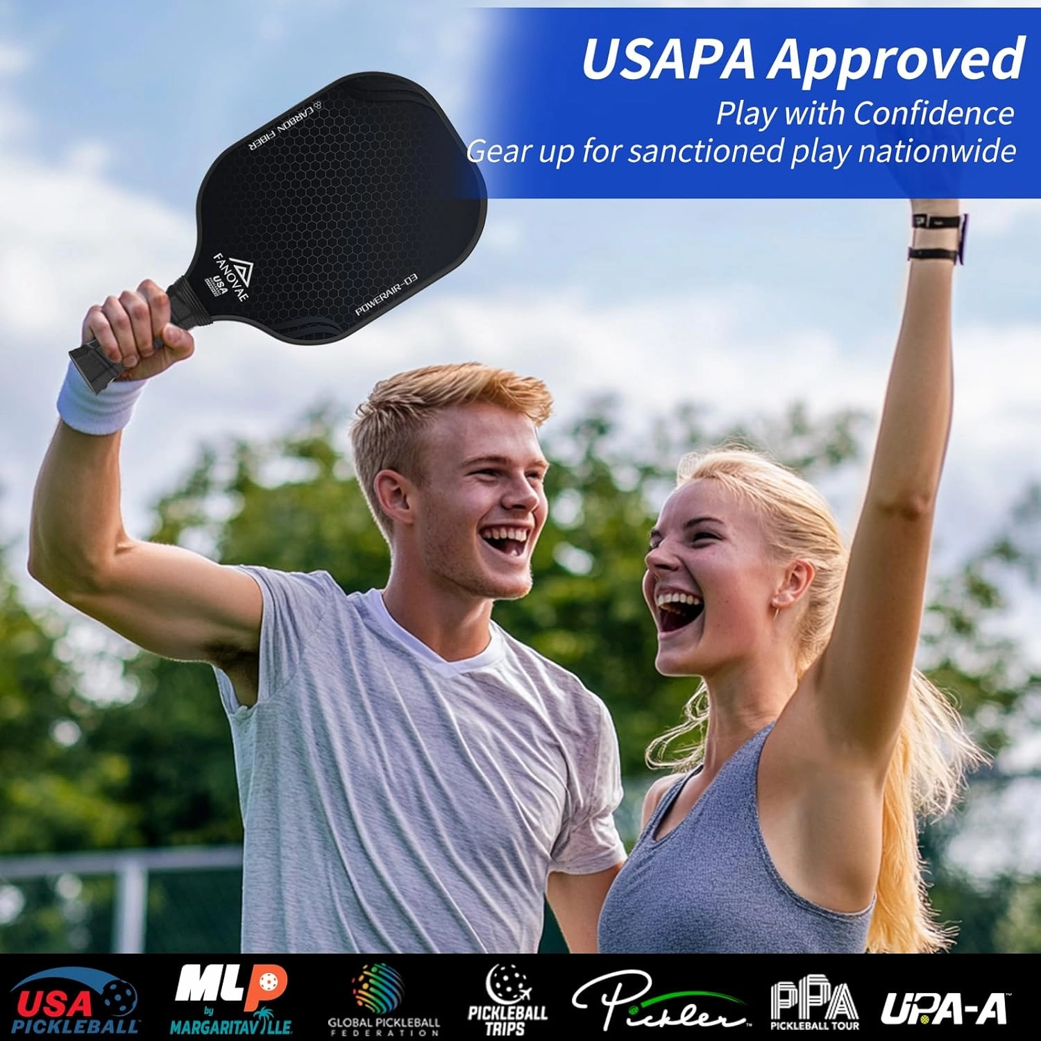 Pickleball Paddles, USAPA Approved Carbon Fiber/Fiberglass Surface Pickleball Set of 2/1 with Bag/Cover, Pickle Ball Paddle Set ​for Men Women