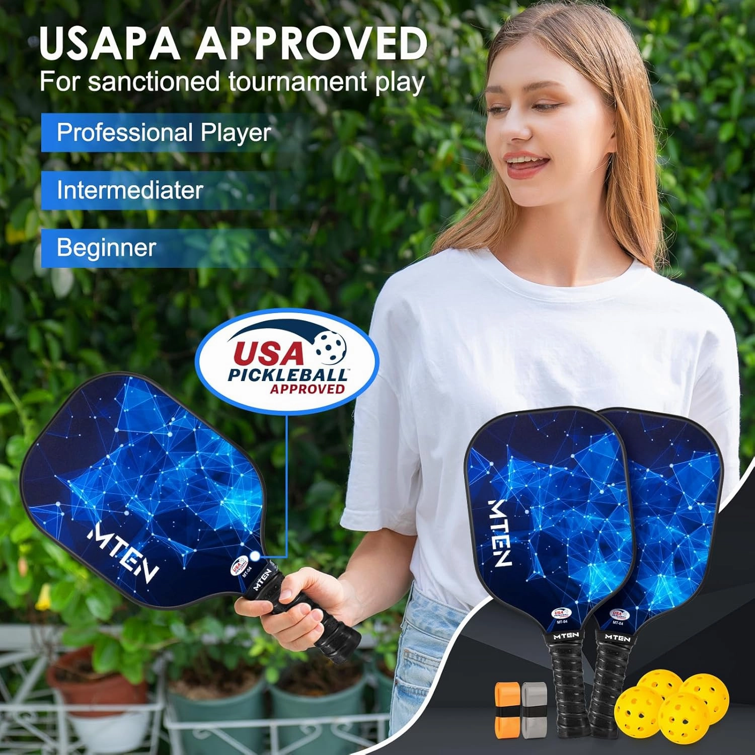 Pickleball Paddles, USAPA Approved Fiberglass Surface Pickleball Set with Pickleball Rackets, Pickleball Paddles Set ​for Men Women