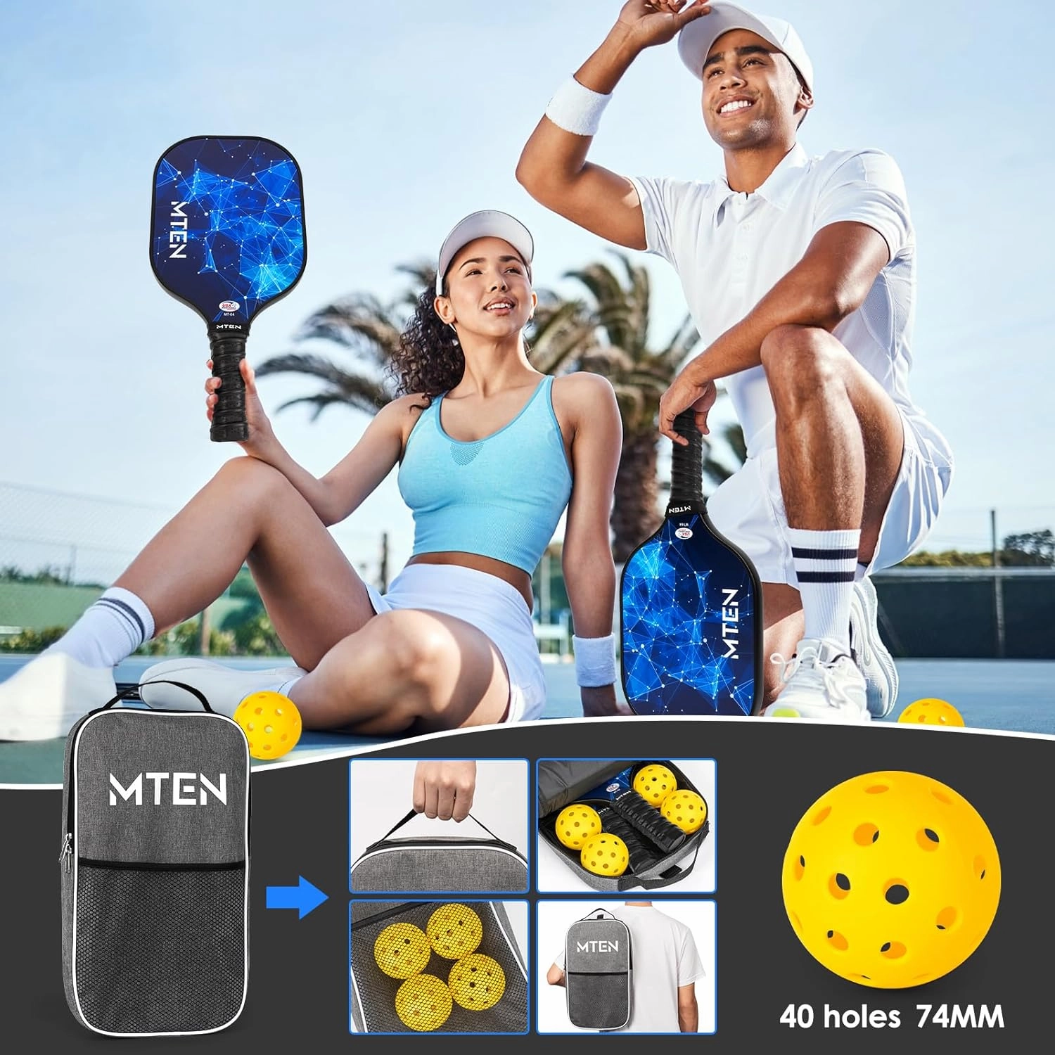 Pickleball Paddles, USAPA Approved Fiberglass Surface Pickleball Set with Pickleball Rackets, Pickleball Paddles Set ​for Men Women