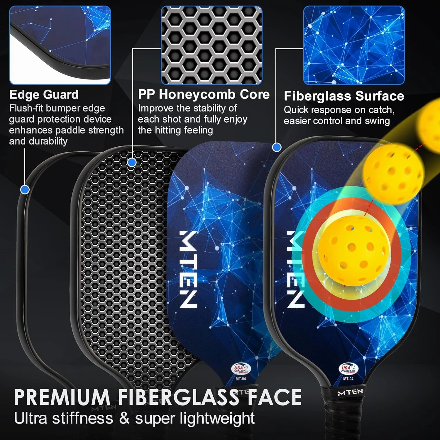 Pickleball Paddles, USAPA Approved Fiberglass Surface Pickleball Set with Pickleball Rackets, Pickleball Paddles Set ​for Men Women