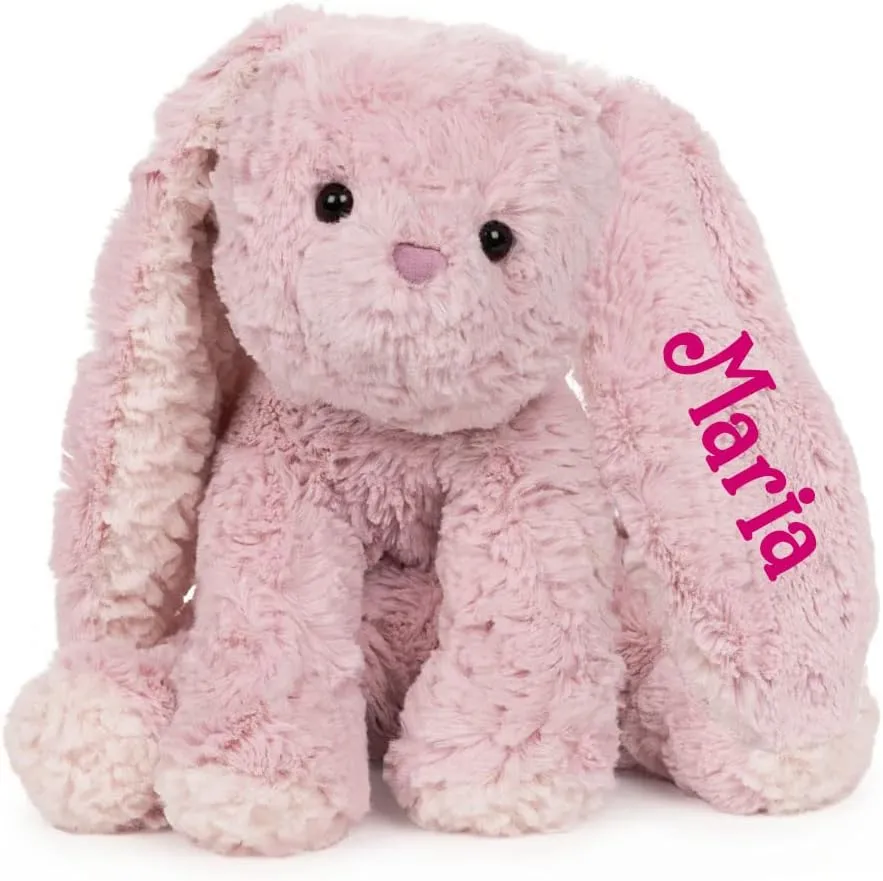 Pink Easter Bunny Stuffed Animal Easter Basket Stuffers Floppy Ear Plush Spring Holiday Decoration Gifts Personalized with Custom Name