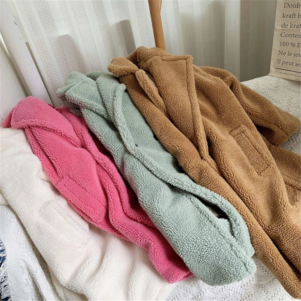 Pink Long Teddy Bear Jacket Coat,Women Winter Thick Warm Oversized Chunky Outerwear,Faux Lambswool Fur Overcoat