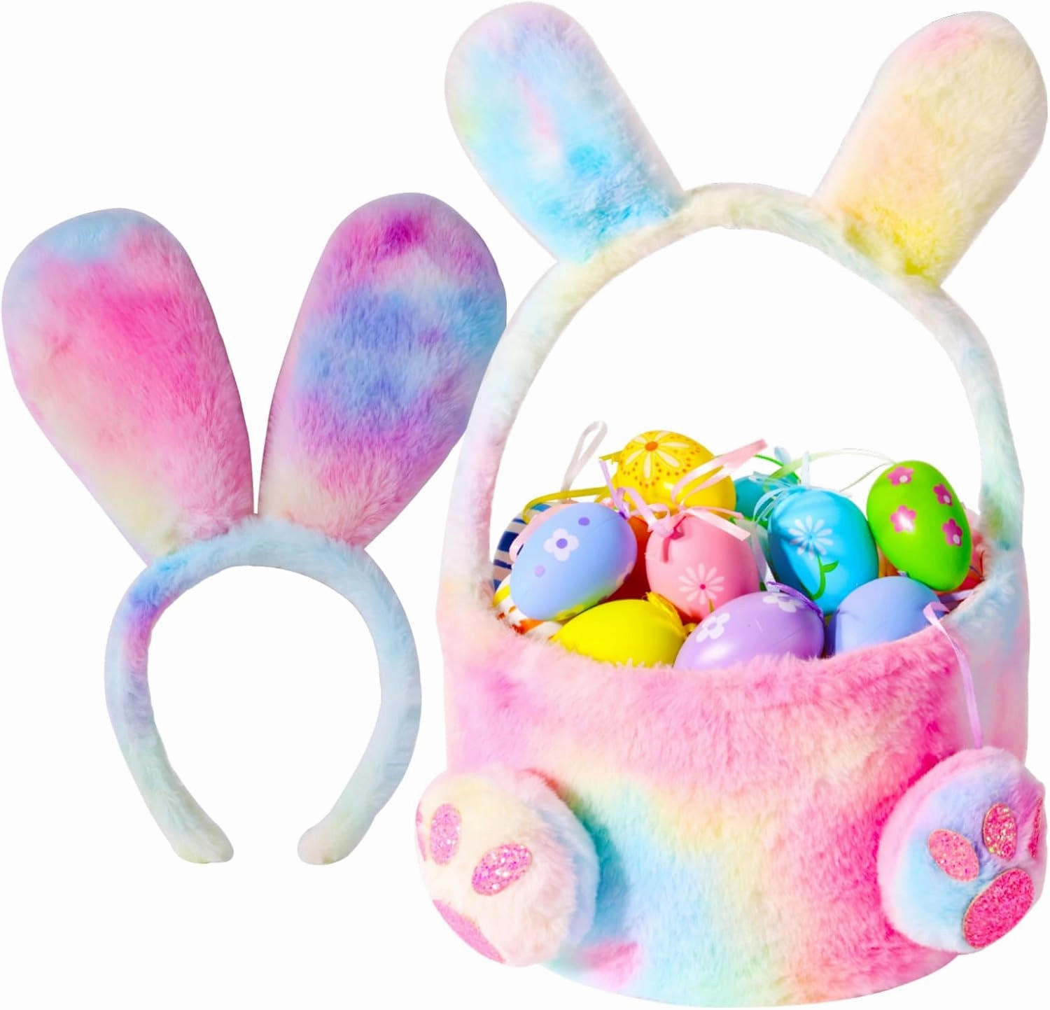 PinkSheep Bunny Ears and Tail for kids,Bunny Headbands with Pink Bunny Gloves/Bakset and Bunny Costume for Girls