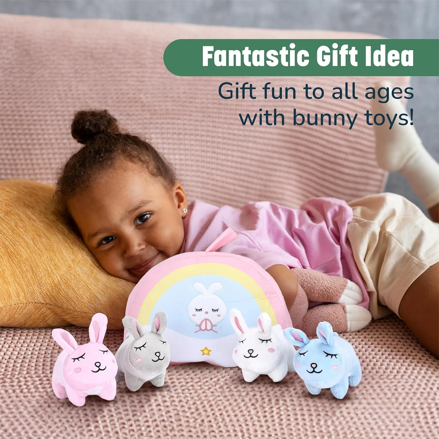 PixieCrush Premium Bunny Plush Toy Set of 5 - Vibrant, Durable & Adorable Bunny Toys for Girls - Ideal Gift Choice for Magical Playtime & Decor - Mini Bunnies with Rainbow Bag Set