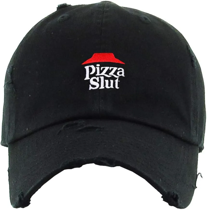 Pizza Slut Dad Vintage Baseball Cap Embroidered Cotton Adjustable Distressed Dad Hat