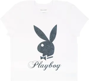 PLAYBOY Womens Soft Cotton Blend Babydoll Tee Shirt with Faux Rhinestone Print Or Glitter Sizes S-XL