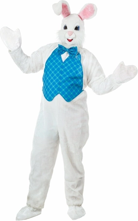 Plus Size Big & Tall Adult Easter Bunny Costume - 6 Pc Bunny Mascot Suit, Mask, Vest, Bow Tie, Shoe Covers & Gloves