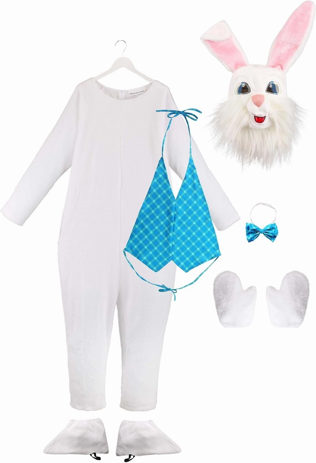 Plus Size Big & Tall Adult Easter Bunny Costume - 6 Pc Bunny Mascot Suit, Mask, Vest, Bow Tie, Shoe Covers & Gloves