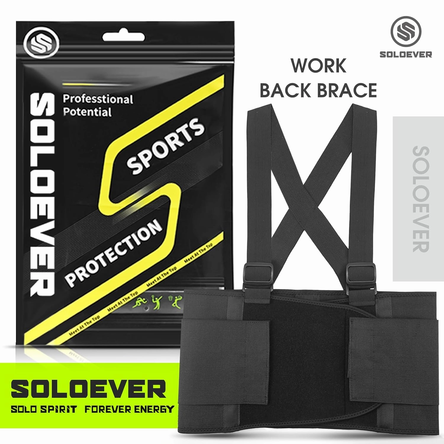 Plus Size Work Back Brace for Men & Women, Adjustable Lower Back Support Belt with Suspenders for Back Pain Relief, Moving Construction Warehouse Heavy Lifting Safety & Protection (Black, XXX-Large)