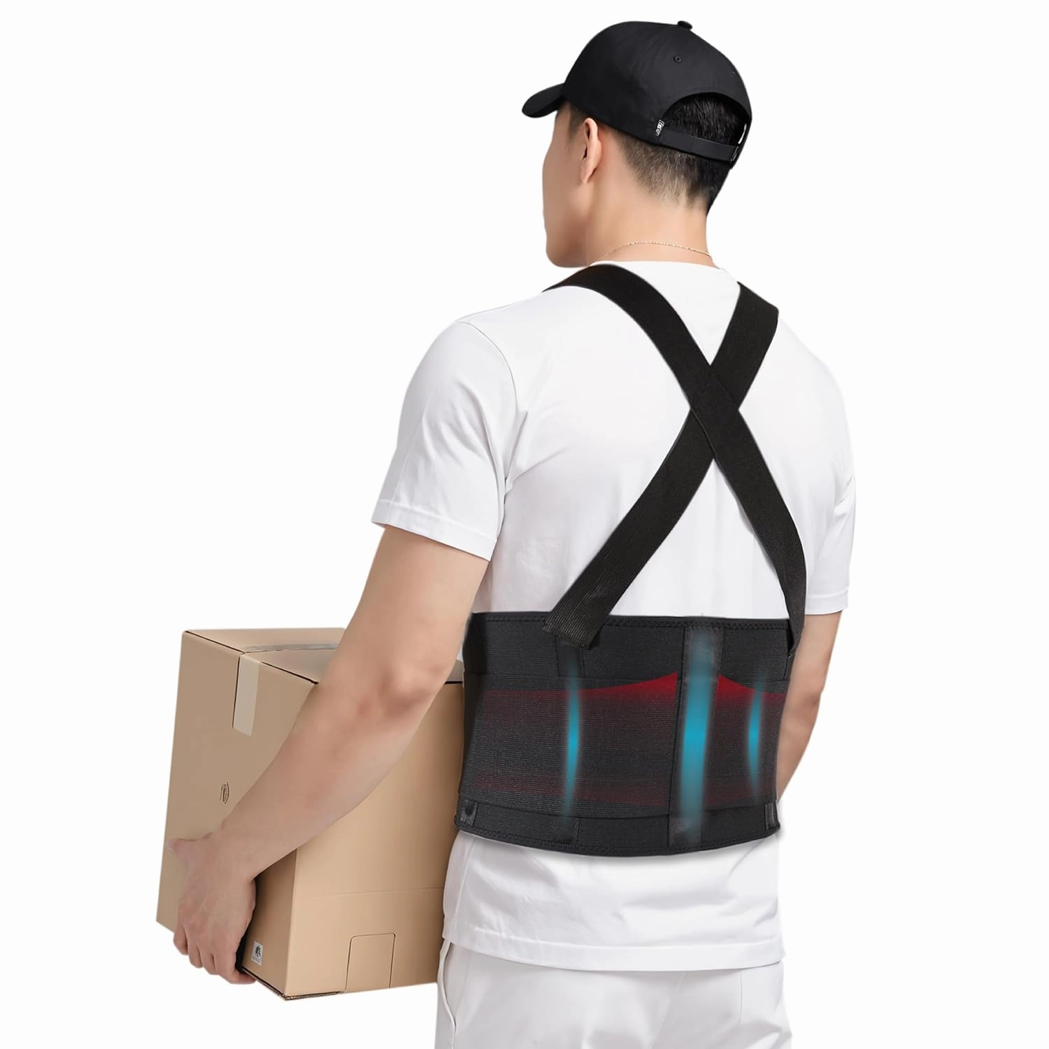 Plus Size Work Back Brace for Men & Women, Adjustable Lower Back Support Belt with Suspenders for Back Pain Relief, Moving Construction Warehouse Heavy Lifting Safety & Protection (Black, XXX-Large)