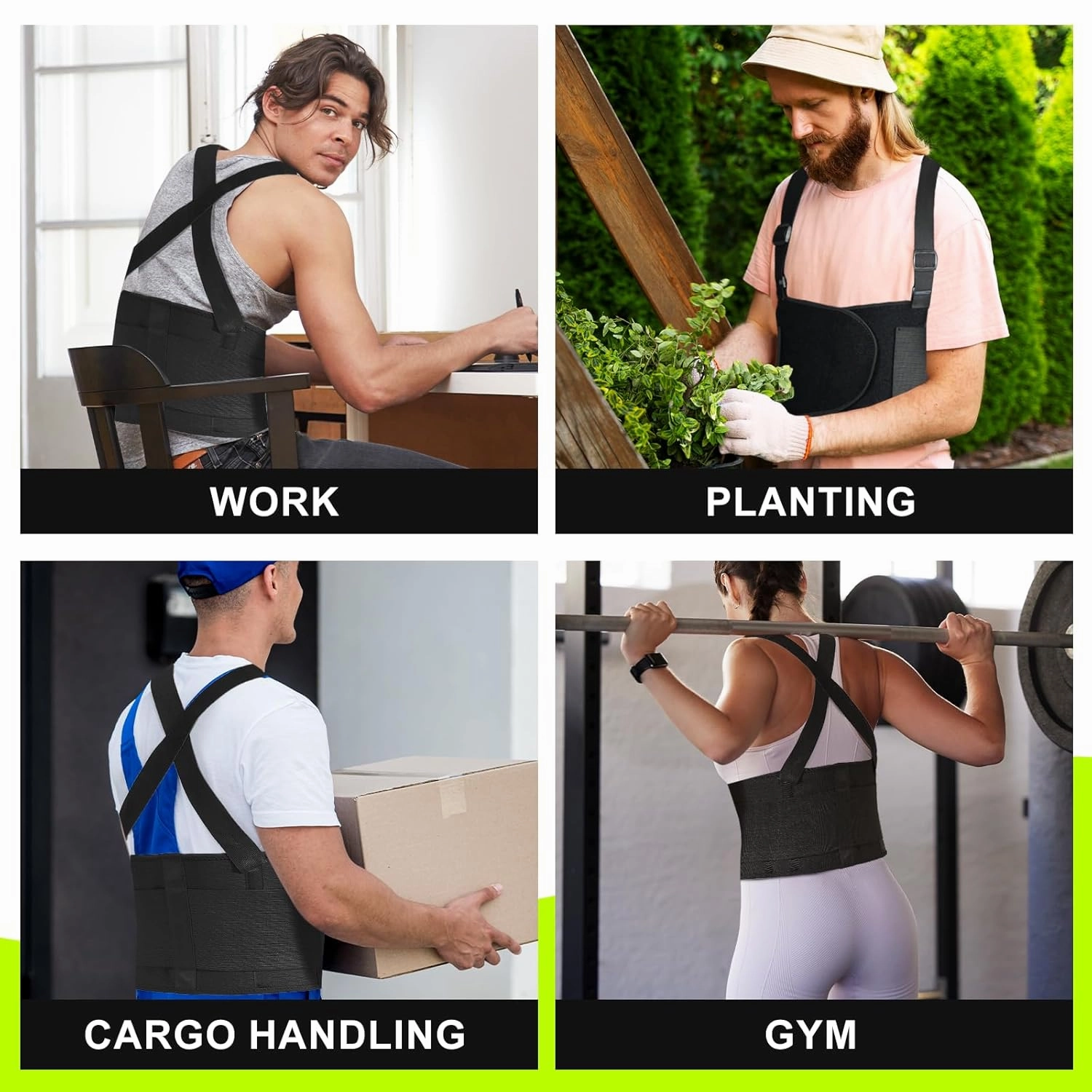 Plus Size Work Back Brace for Men & Women, Adjustable Lower Back Support Belt with Suspenders for Back Pain Relief, Moving Construction Warehouse Heavy Lifting Safety & Protection (Black, XXX-Large)