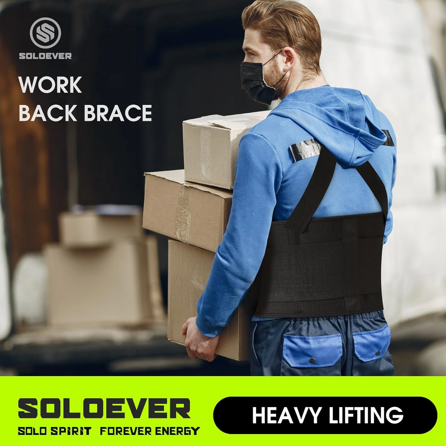 Plus Size Work Back Brace for Men & Women, Adjustable Lower Back Support Belt with Suspenders for Back Pain Relief, Moving Construction Warehouse Heavy Lifting Safety & Protection (Black, XXX-Large)