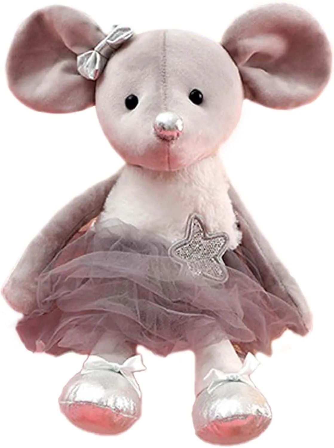 Plush Mouse Stuffed Animals Toys Ballerina Dolls Ballet Dance Recital Gifts for Girls 15.5 Inches (Gray)