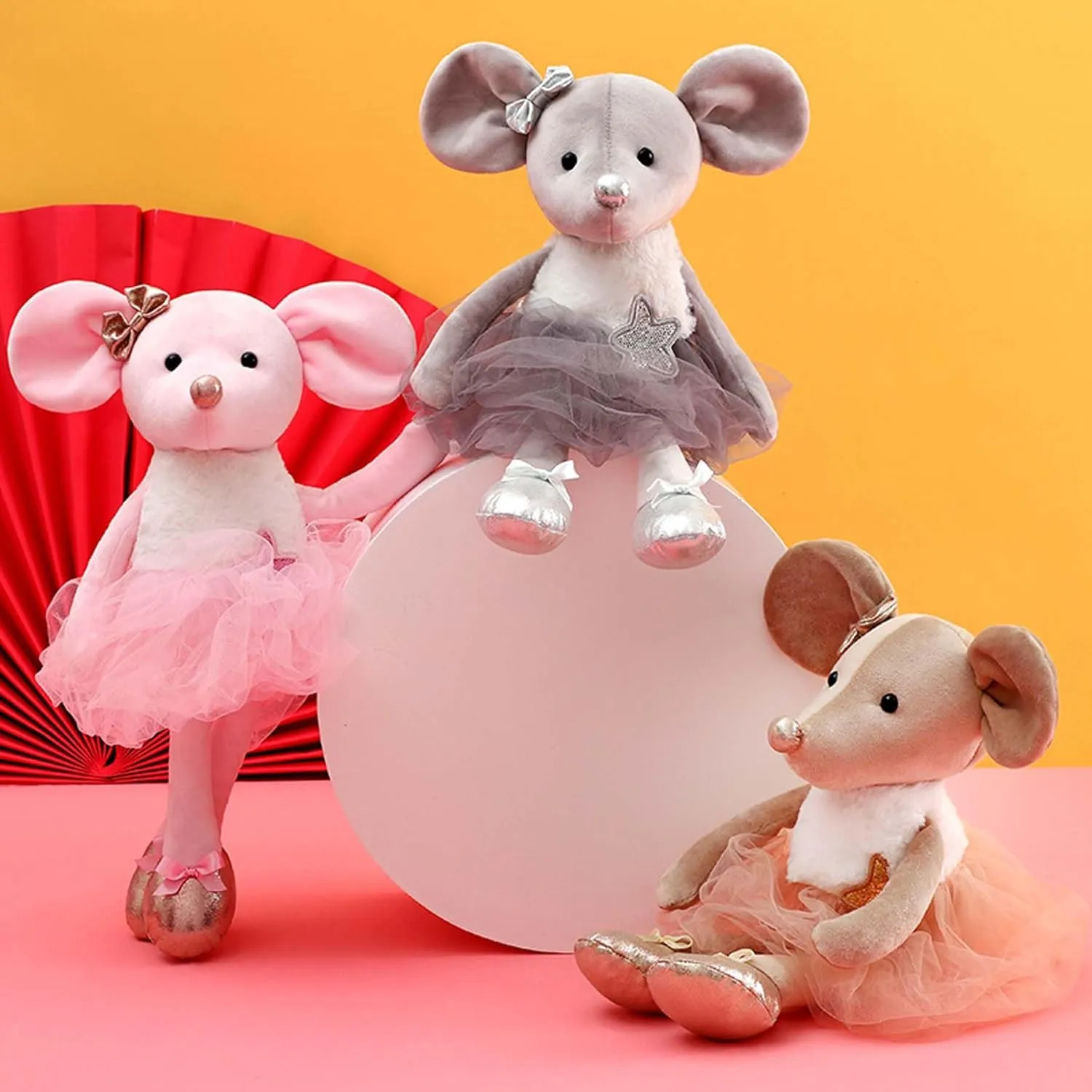Plush Mouse Stuffed Animals Toys Ballerina Dolls Ballet Dance Recital Gifts for Girls 15.5 Inches (Gray)