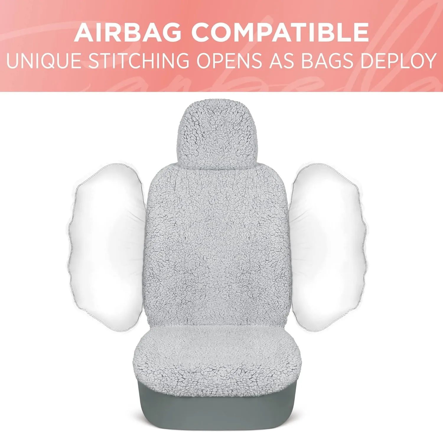 Plush Sherpa Fleece, 2 Pack Gray Seat Cover for Cars with Soft Cushioned Touch, Cute Automotive Interior Protector for Trucks Van SUV