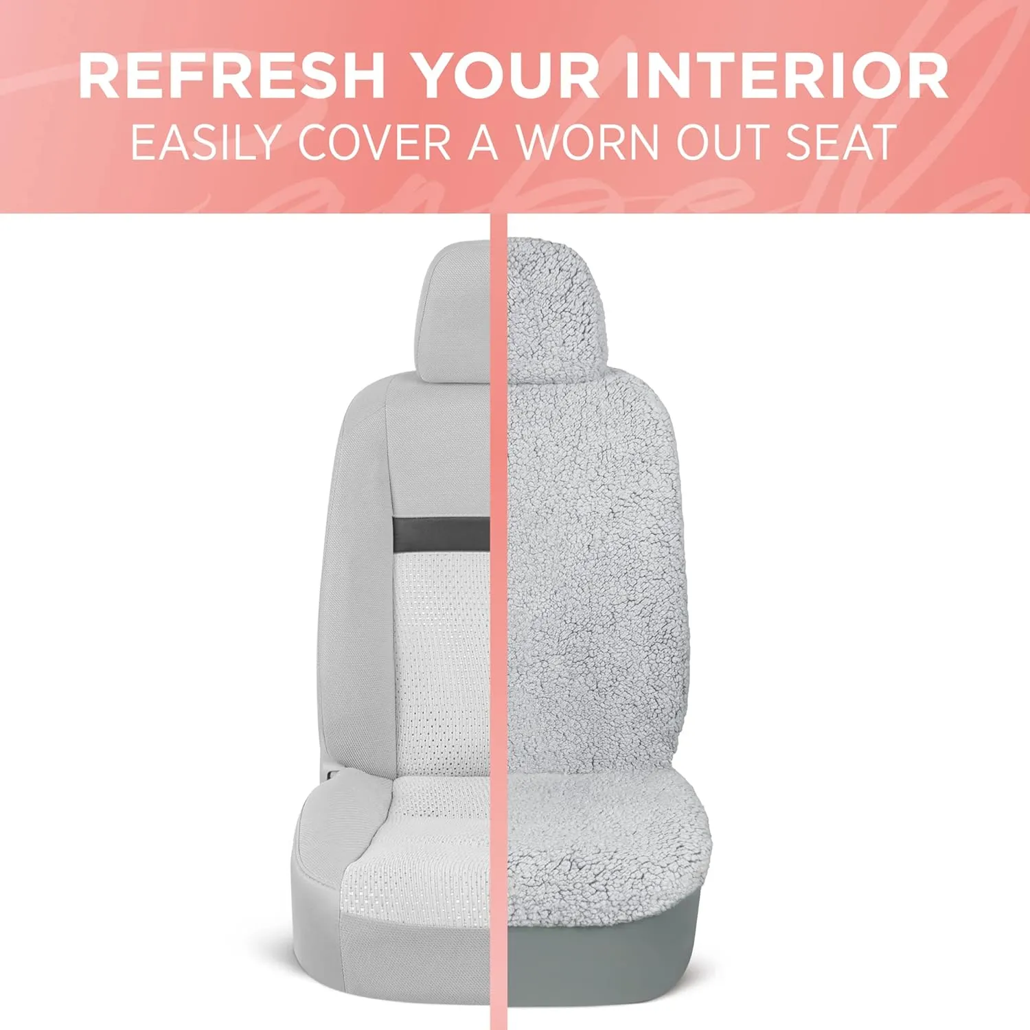 Plush Sherpa Fleece, 2 Pack Gray Seat Cover for Cars with Soft Cushioned Touch, Cute Automotive Interior Protector for Trucks Van SUV