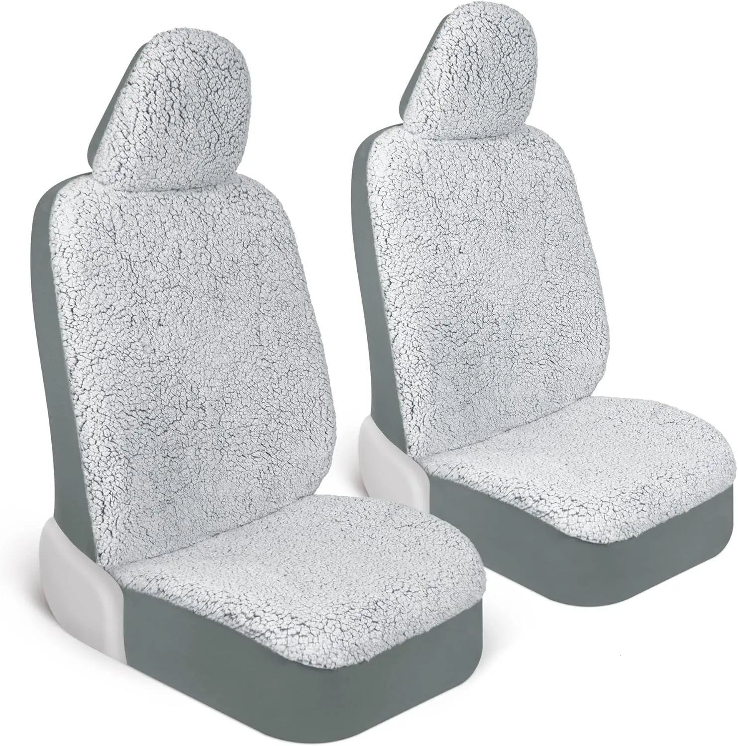 Plush Sherpa Fleece, 2 Pack Gray Seat Cover for Cars with Soft Cushioned Touch, Cute Automotive Interior Protector for Trucks Van SUV