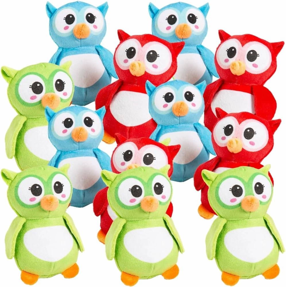 Plush Owl Stuffed Animal Toys - 12 Pieces in Assorted Colors - Soft Plush