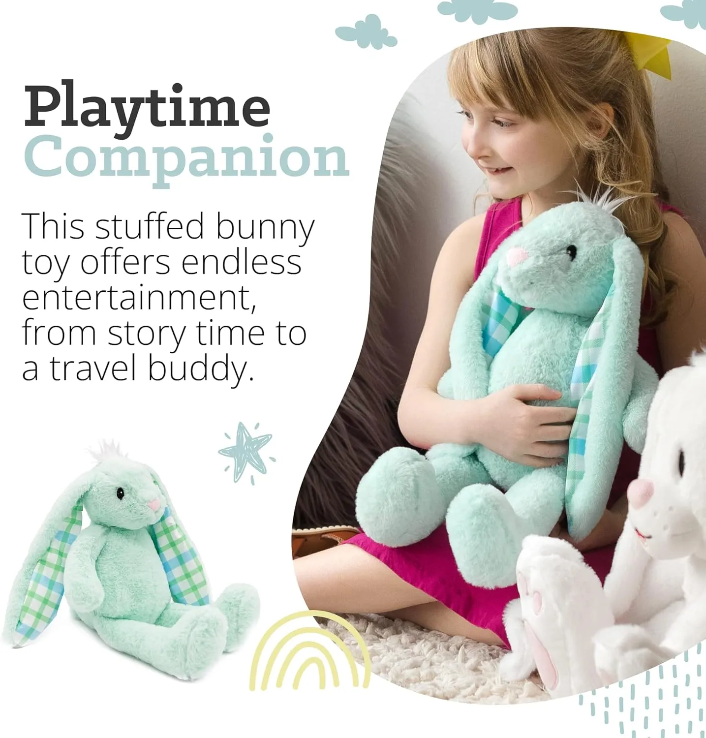 Plushible Easter Bunny Stuffed Animal, 18" (Mint Green) - Plush, Soft Embroidered Stuffed Bunny Toy for Kids, Newborns, Boys & Girls, Cuddly and Adorable Plush Toys