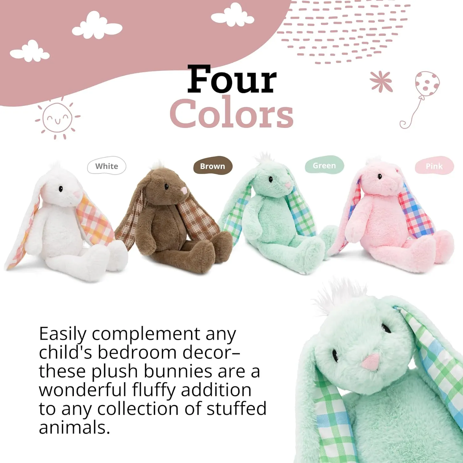 Plushible Easter Bunny Stuffed Animal, 18" (Mint Green) - Plush, Soft Embroidered Stuffed Bunny Toy for Kids, Newborns, Boys & Girls, Cuddly and Adorable Plush Toys