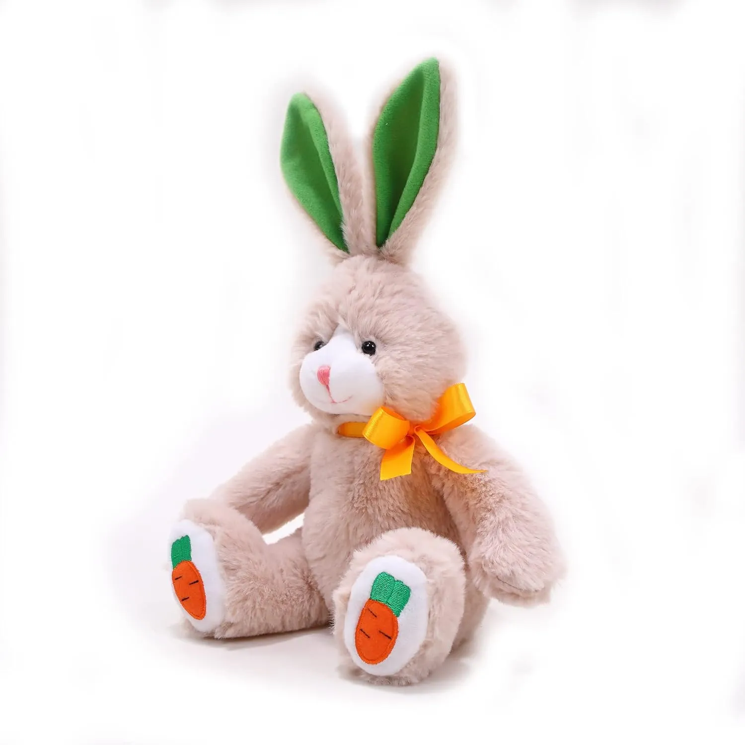 Plushland Easter Bunny Stuffed Animal Soft Lovely Spring Carrot Flower Bunny Rabbit Plush Toy for Boys Girls Kids, Easter Decorations Basket Stuffers Gifts 10 Inch (Beige)