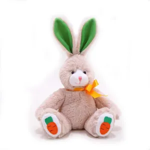 Plushland Easter Bunny Stuffed Animal Soft Lovely Spring Carrot Flower Bunny Rabbit Plush Toy for Boys Girls Kids, Easter Decorations Basket Stuffers Gifts 10 Inch (Beige)