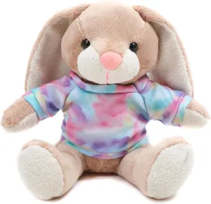 Plushland Stuffed Bunny Animal Brown Soft Lovely Realistic Wild Rabbit Plush Toy with Coral Shirt for Families and Friends 10 inch