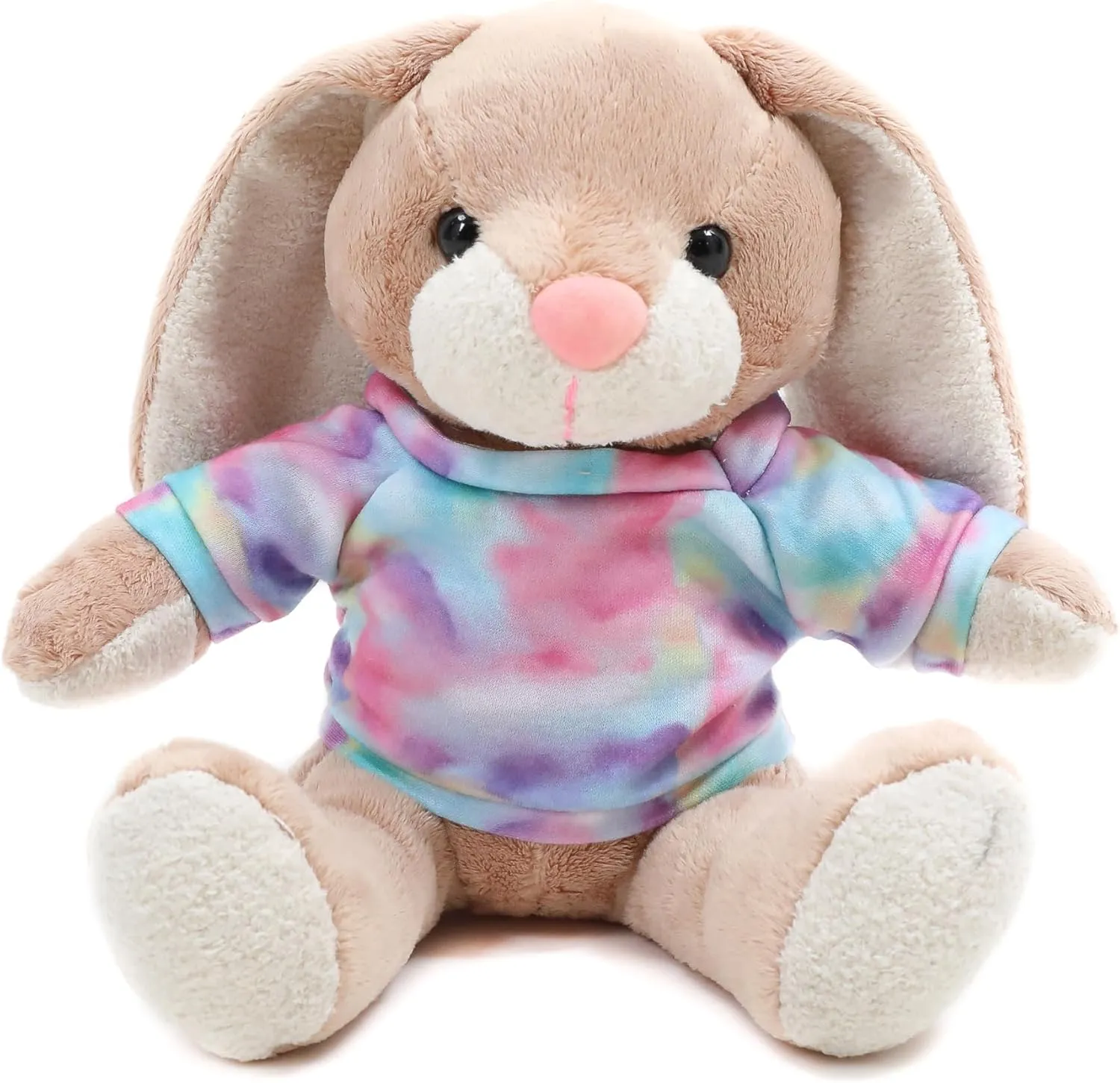 Plushland Stuffed Bunny Animal Brown Soft Lovely Realistic Wild Rabbit Plush Toy with Coral Shirt for Families and Friends 10 inch