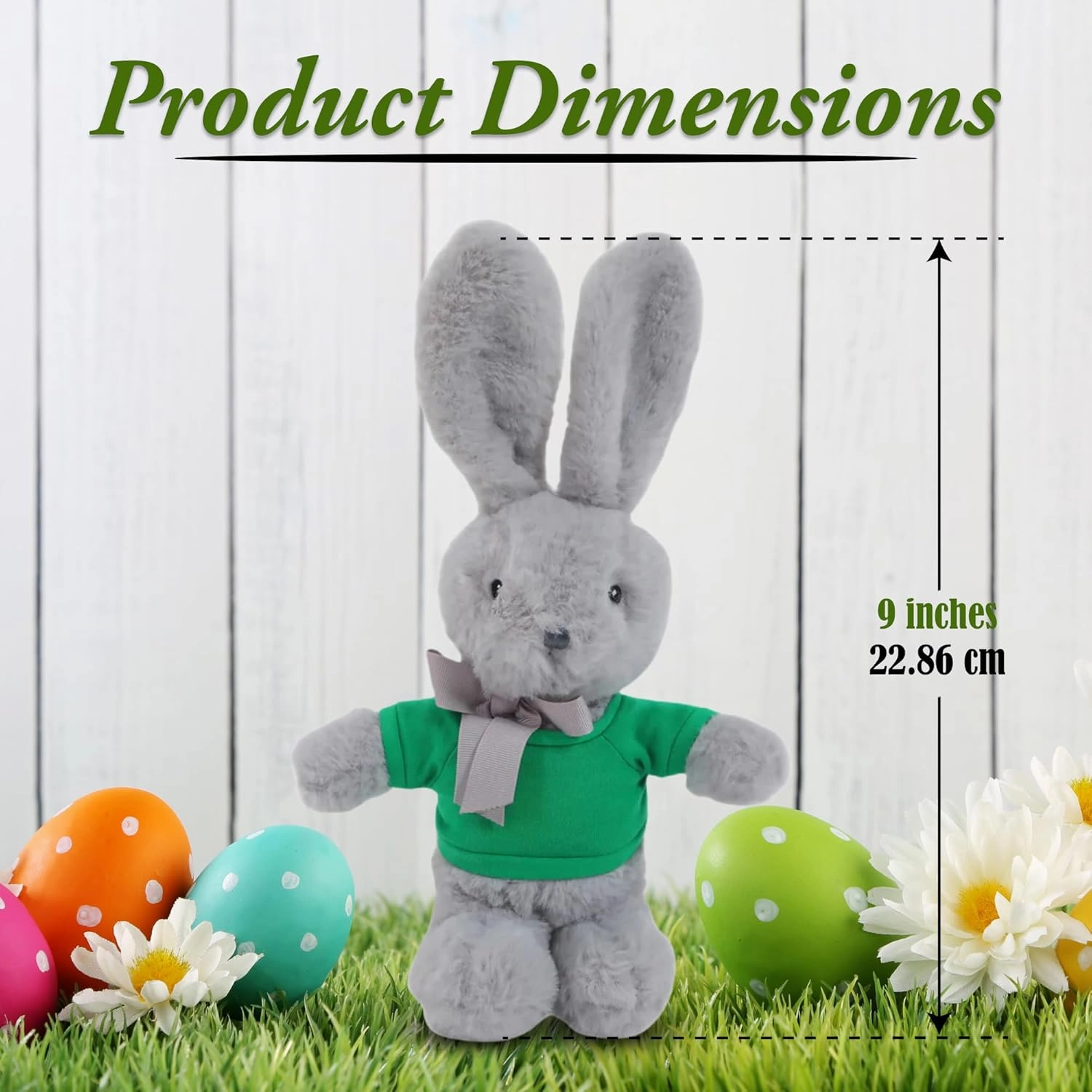 Plushland Long Ear Easter Gray Bunny Stuffed Animal Soft Lovely Realistic Plush Toys Personalized Basket Gift - Custom Text on Shirt 9 Inches (Kelly)