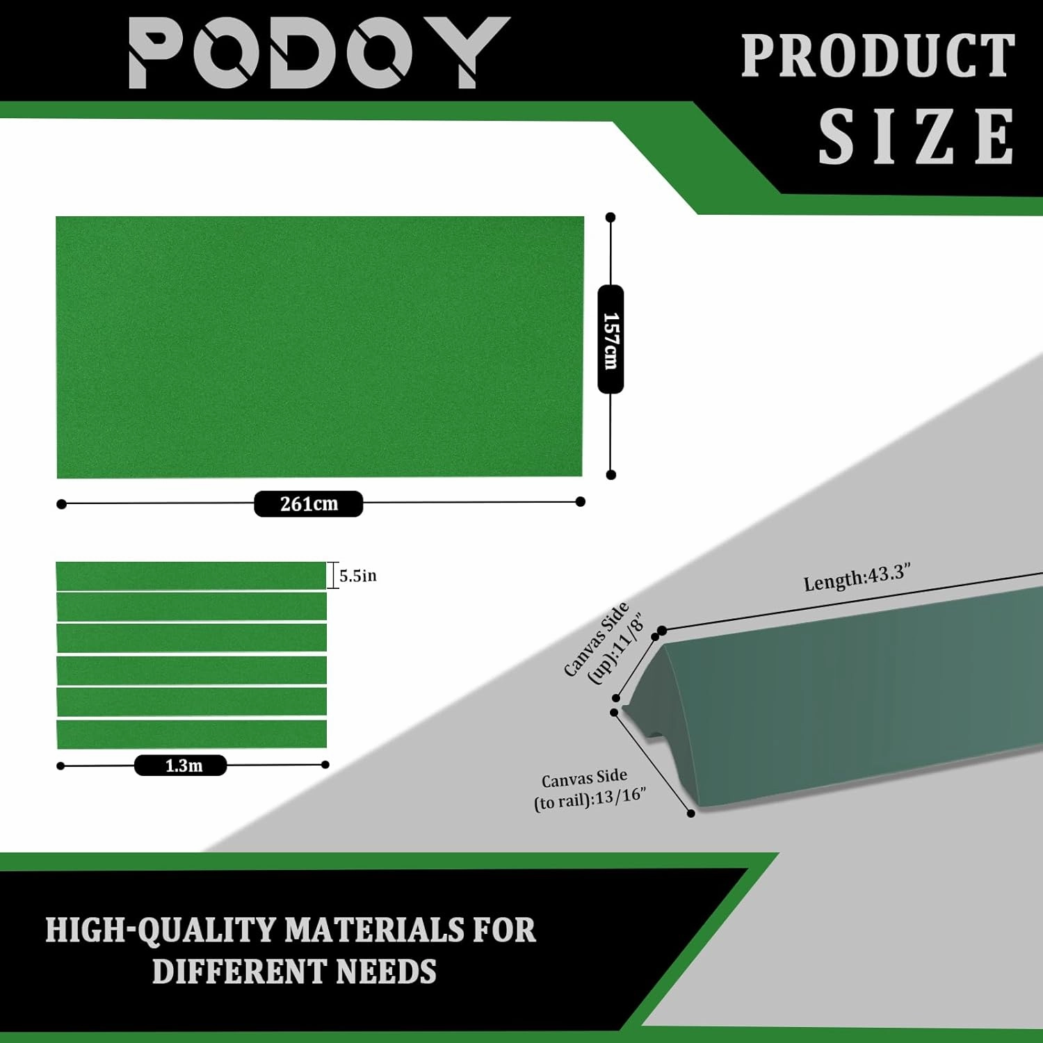 Podoy K66 Pool Table Bumpers and Felt, 8ft Professional Replacement Kit with 6 Rail Rubber Cushions, Pool Table Cloth with 6 Cloth Strips and 12 Rail Cushion Facings for Home Clubs Bars & Pro Use