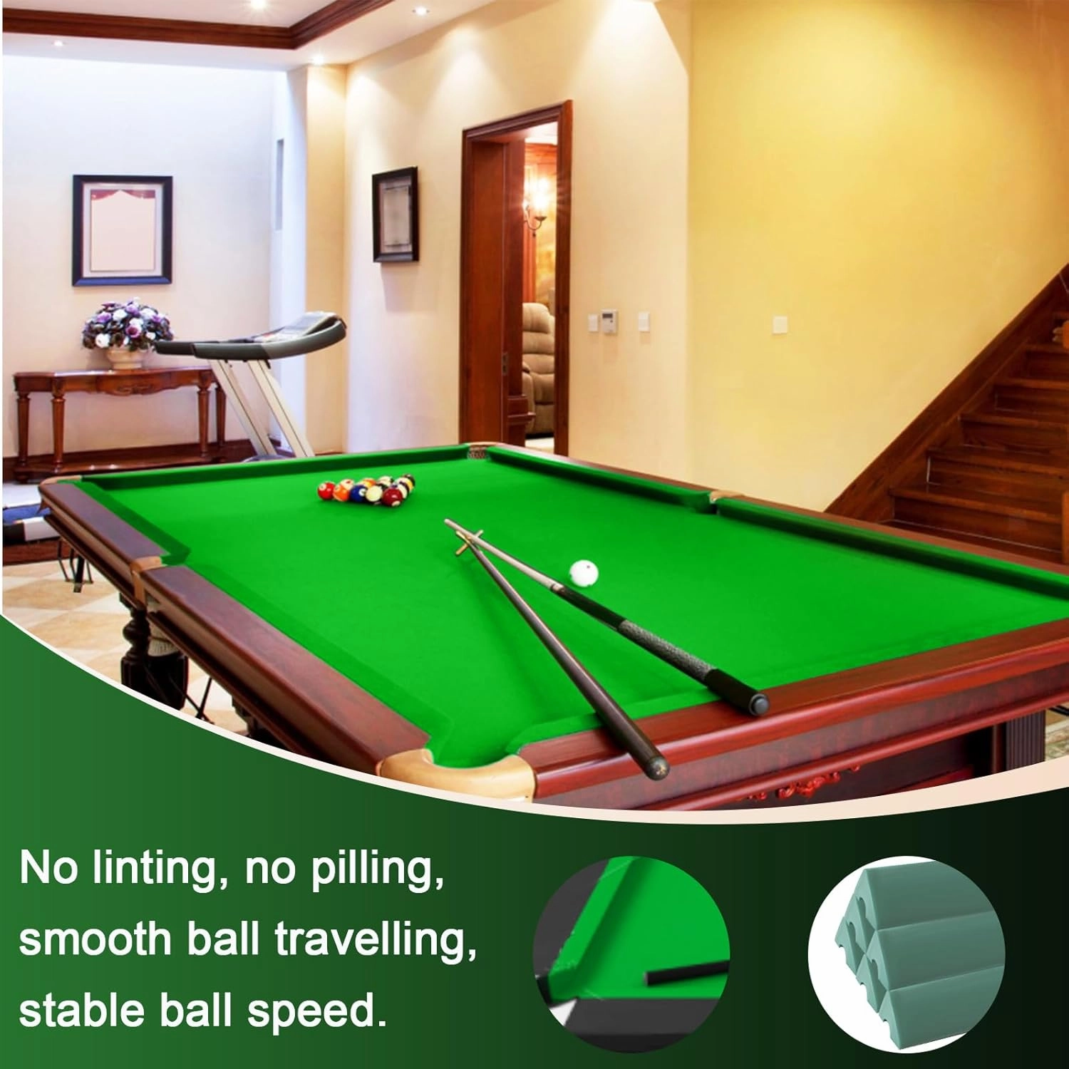 Podoy K66 Pool Table Bumpers and Felt, 8ft Professional Replacement Kit with 6 Rail Rubber Cushions, Pool Table Cloth with 6 Cloth Strips and 12 Rail Cushion Facings for Home Clubs Bars & Pro Use