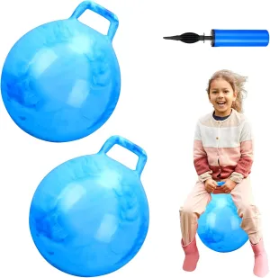 Poen 2 Pcs Bouncing Ball with Handle, Hopper Jumping Hopping Ball with Air Pump for Games(18 Inch,Marbled Blue)