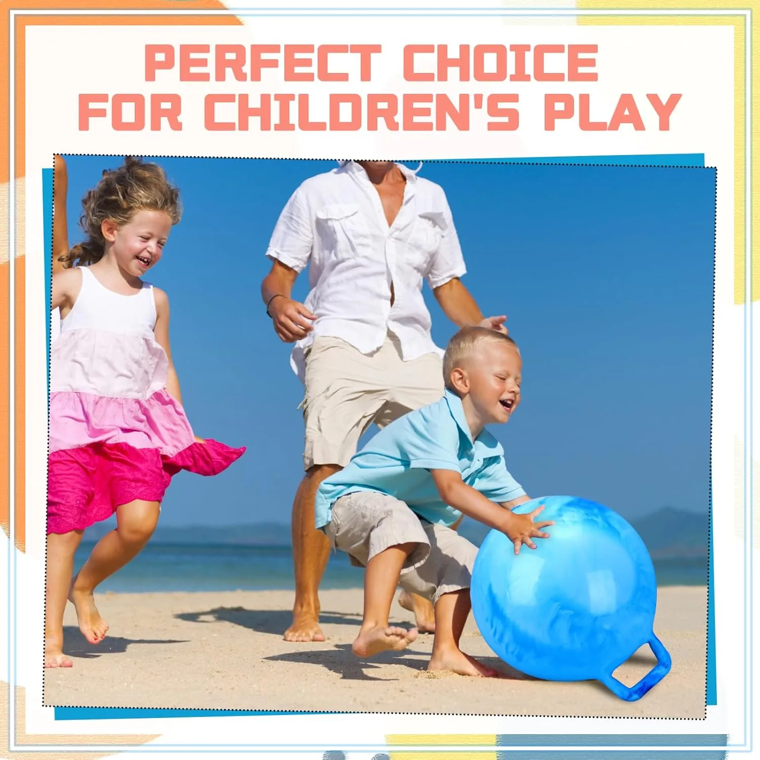 Poen 2 Pcs Bouncing Ball with Handle, Hopper Jumping Hopping Ball with Air Pump for Games(18 Inch,Marbled Blue)