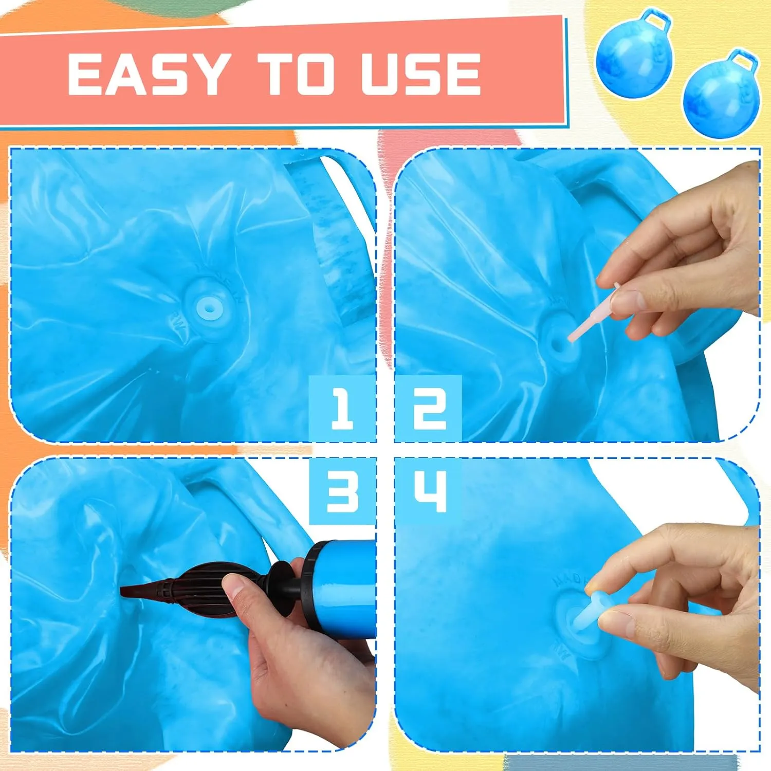Poen 2 Pcs Bouncing Ball with Handle, Hopper Jumping Hopping Ball with Air Pump for Games(18 Inch,Marbled Blue)