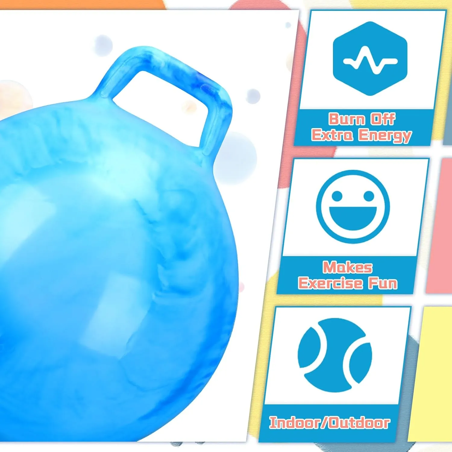 Poen 2 Pcs Bouncing Ball with Handle, Hopper Jumping Hopping Ball with Air Pump for Games(18 Inch,Marbled Blue)