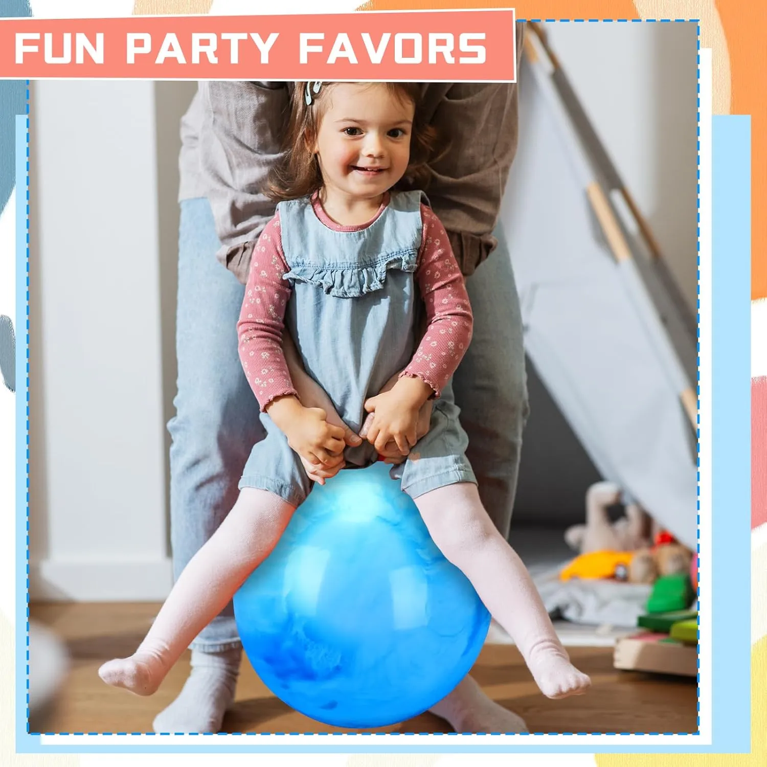 Poen 2 Pcs Bouncing Ball with Handle, Hopper Jumping Hopping Ball with Air Pump for Games(18 Inch,Marbled Blue)