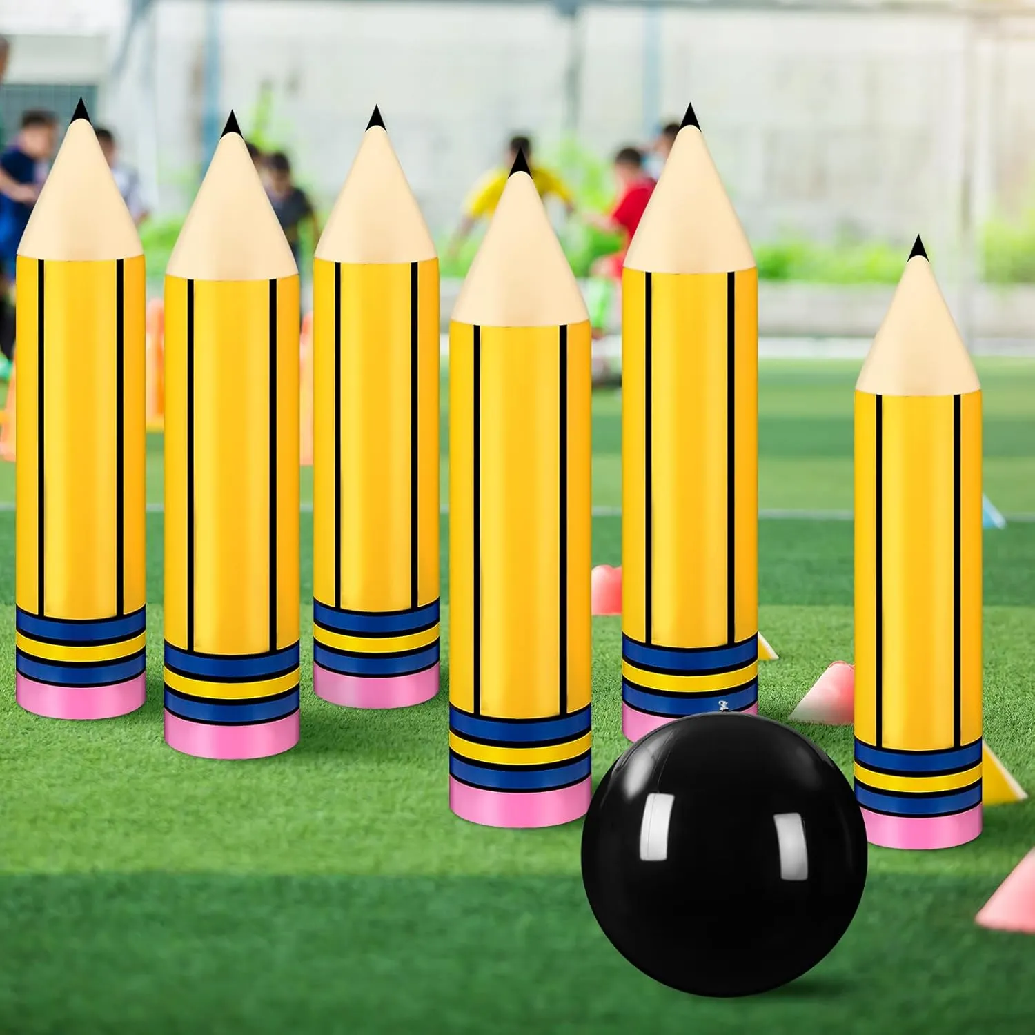 Poen 7 Pcs Giant Inflatable Bowling Set, Including 6 Pcs 27 Inches Bowling Pins and a 24 Inches Ball for Adults Outdoor Indoor Family Party