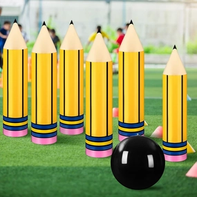Poen 7 Pcs Giant Inflatable Bowling Set, Including 6 Pcs 27 Inches Bowling Pins and a 24 Inches Ball for Adults Outdoor Indoor Family Party
