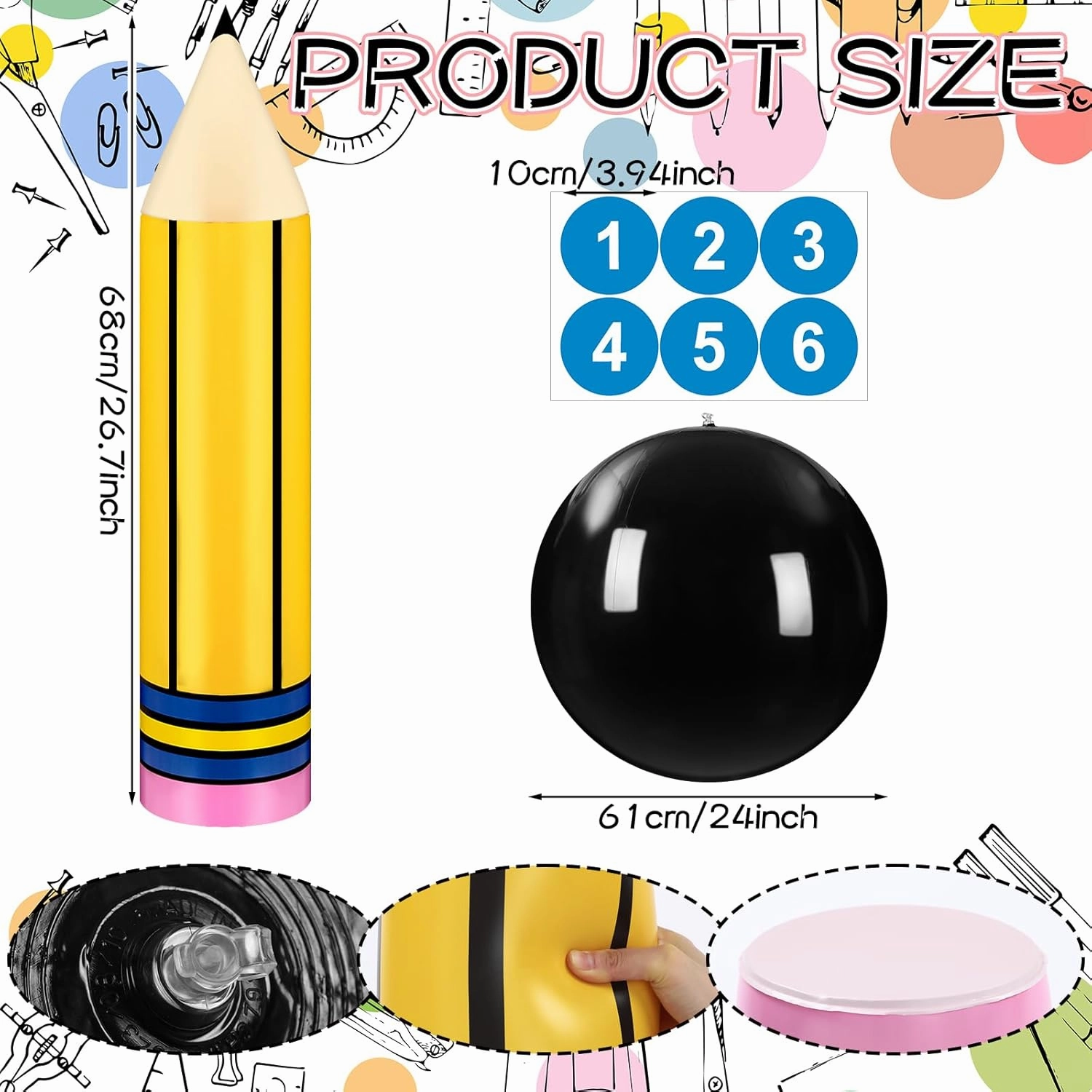Poen 7 Pcs Giant Inflatable Bowling Set, Including 6 Pcs 27 Inches Bowling Pins and a 24 Inches Ball for Adults Outdoor Indoor Family Party