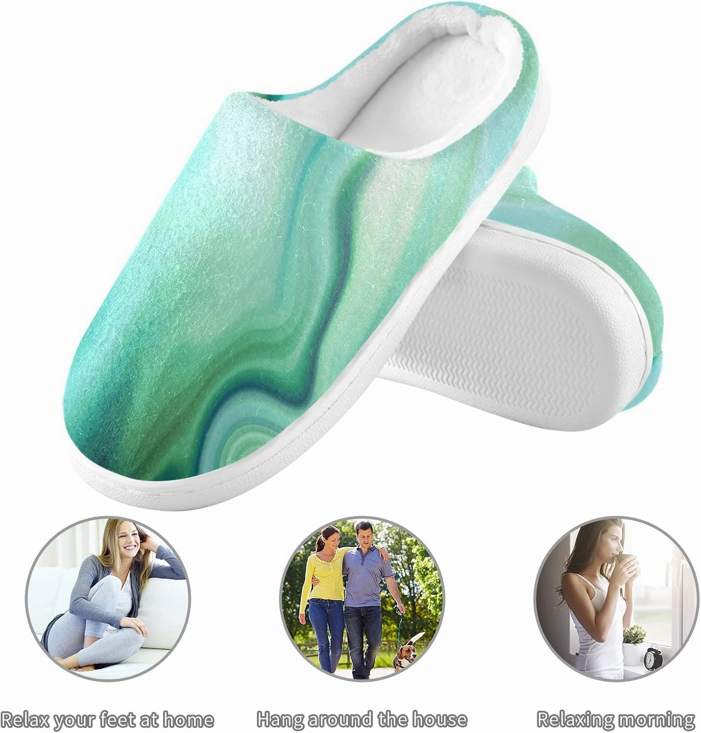 Poeticcity Unisex Memory Foam House Slippers Non-Skid Soft Warm Sole Coral Fleece Slip-on Closed Toe Hand Free Shoes for Bedroom Travel 6-17