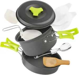 POPETPOP Camping Cooking Utensils Set Portable Pot Aluminium Alloy Outdoor Cookware Camping Dish Set Cutlery for Hiking