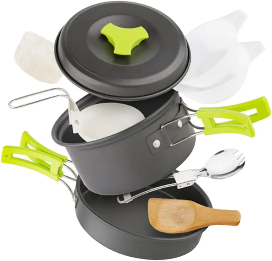 POPETPOP Camping Cooking Utensils Set Portable Pot Aluminium Alloy Outdoor Cookware Camping Dish Set Cutlery for Hiking