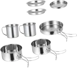 POPETPOP Space-Saving Camping Cookware 8-Piece Portable Pot Set Outdoor Cooking Pan